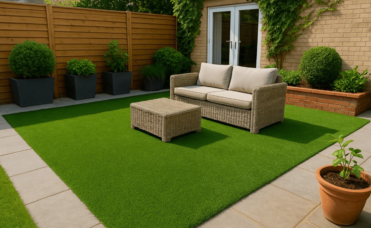 Beautiful artificial grass installation in Canton, OH backyard